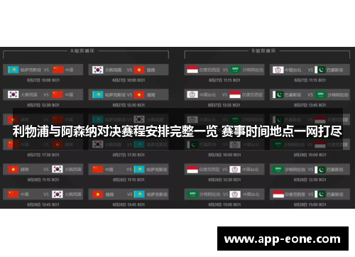 利物浦与阿森纳对决赛程安排完整一览 赛事时间地点一网打尽